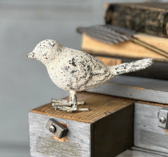 White-Distressed Cast Iron Bird