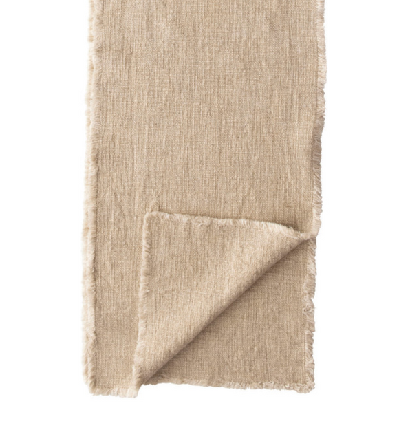 Natural Linen Blend Table Runner w/ Frayed Edges