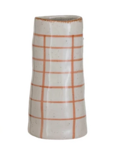 Hand-Painted Plaid Stoneware Vase