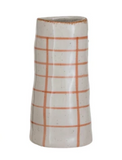 Hand-Painted Plaid Stoneware Vase