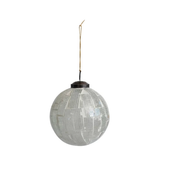 White Mosaic Glass Ball Ornament