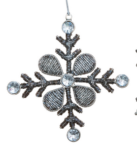 Glass Bead & Metal Wire Snowflake Ornament