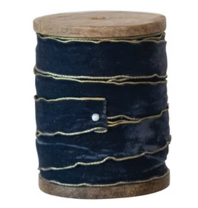 Blue Metallic Ribbon on Wood Spool