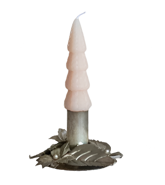Pewter Metal Poinsettia & Leaves Taper Holder