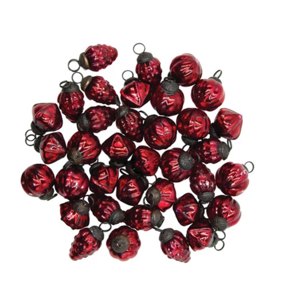 Mini Red Embossed Mercury Glass Ornament