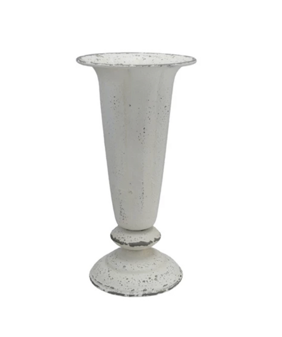 Distressed White Metal Footed Vase