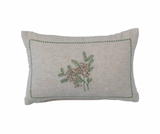 Linen Botanical Lumbar Pillow w/ Embroidery & French Knots