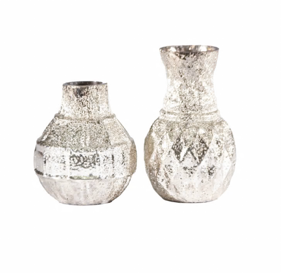 Matte Embossed Silver Glass Vase