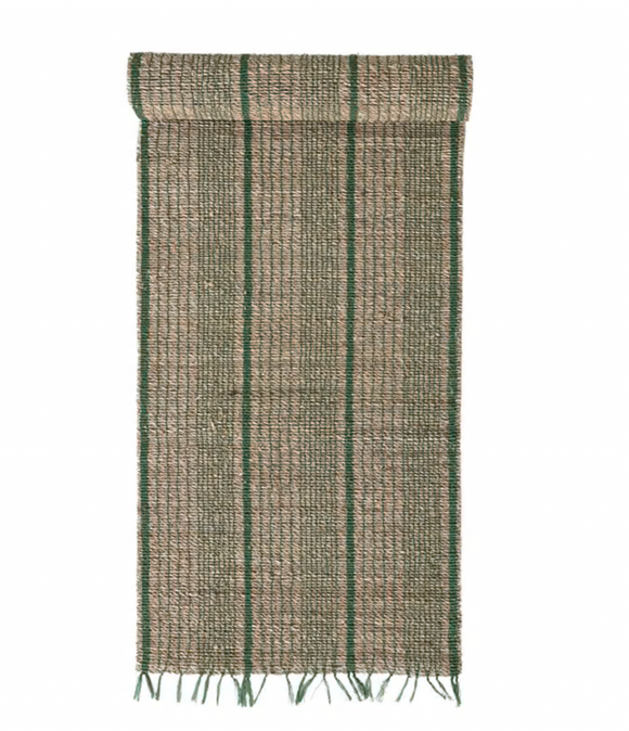 Natural & Green Seagrass Striped Table Runner