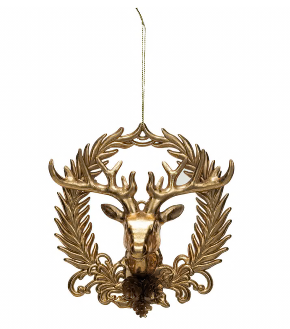 Gold Deer & Wreath Ornament