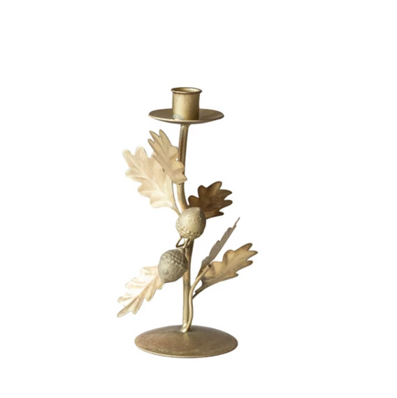 Small Handmade Metal Leaves & Acorns Taper Holder