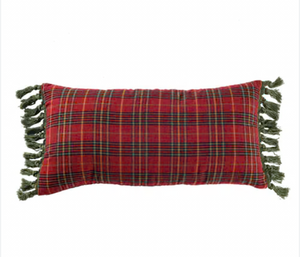 Red & Green Plaid Lumbar Pillow w/ Tassels