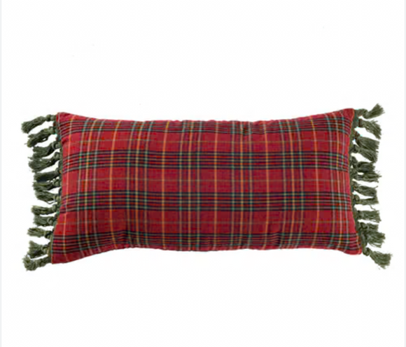 Red & Green Plaid Lumbar Pillow w/ Tassels