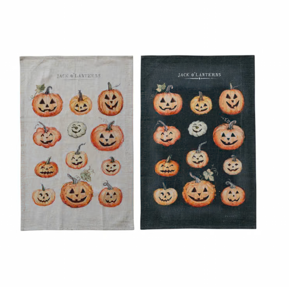 Cotton Jack-O-Lantern Printed Tea Towel