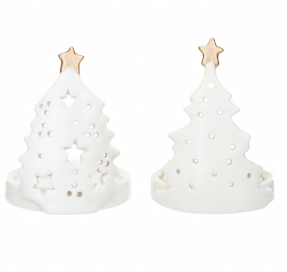 Stoneware Tree-Shaped Candle Holder w/ Gold Electroplating