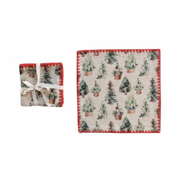 Tree-Patterned Holiday Cocktail Napkin Set