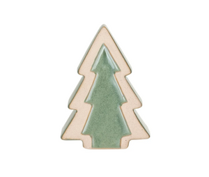 Small Green & Cream Stoneware Tree