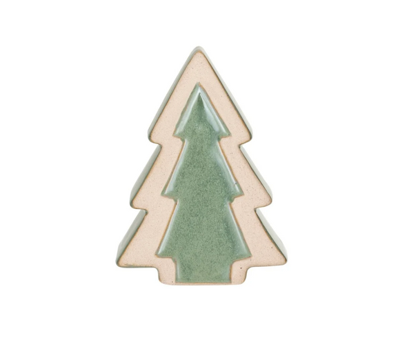 Small Green & Cream Stoneware Tree