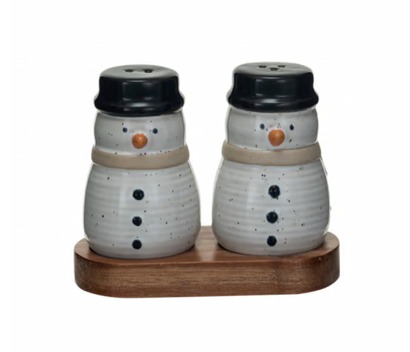 Stoneware Snowmen Salt & Pepper Shaker Set