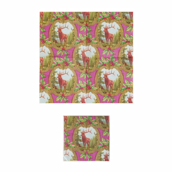 Deer & Holly Paper Cocktail Napkin Set
