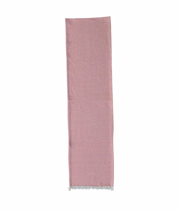 Red & White Striped Table Runner w/ Fringe