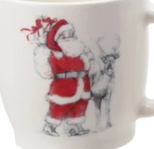 Stoneware Mug w/ Santa & Reindeer Scene