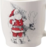 Stoneware Mug w/ Santa & Reindeer Scene