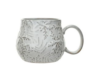 Reactive Glaze Embossed Stoneware Mug w/ Snowflakes