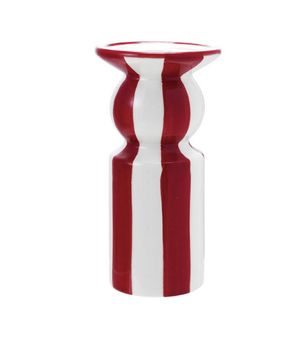Hand-Painted Ceramic Striped Taper Holder