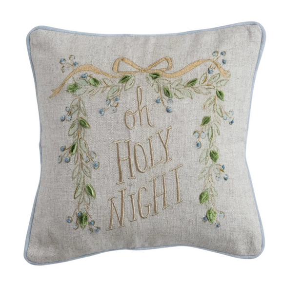 Cotton & Linen Printed Pillow w/ Embroidery