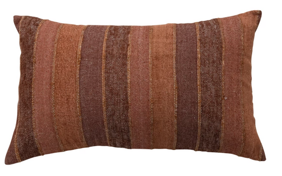 Woven Blend Slub Striped Pillow w/ Chambray Back