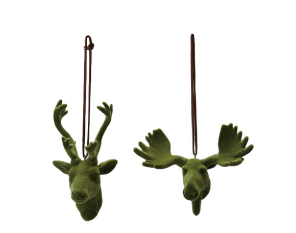 Flocked Resin Deer/Moose Ornament
