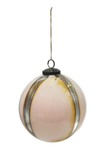 Round Glass Ball Ornament w/ Antique Silver Finish Stripes