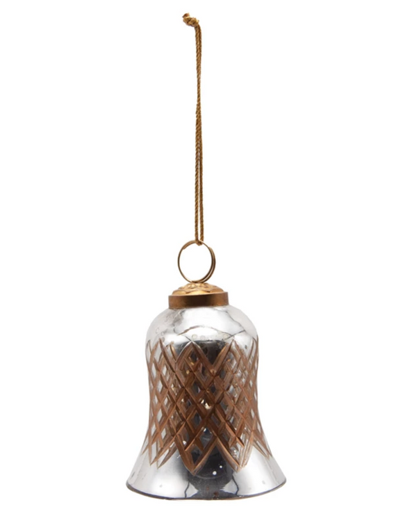 Hand-Painted Cut Mercury Glass Bell Ornament
