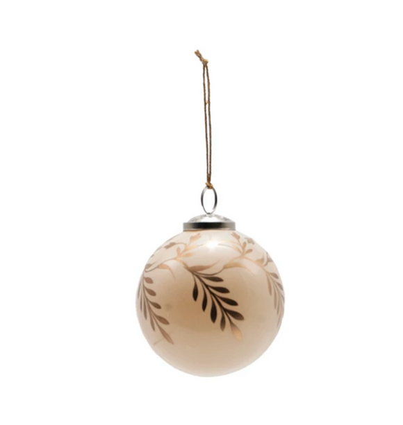 Round Hand-Painted Glass Ball Ornament w/ Vine Design