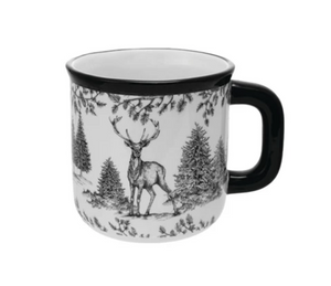Ceramic Mug w/ Woodland Deer Scene & Colored Rim