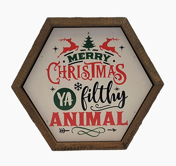 Merry Christmas Hexagon Wooden Sign