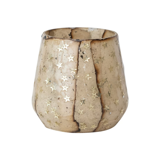 Glass & Torn Paper Tealight/Votive Holder with Star Sequins