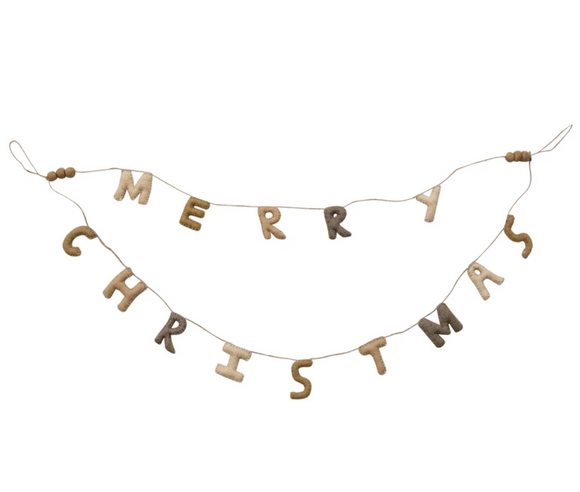 Handmade Wool Felt Banner with Pom Poms & Jute Cord