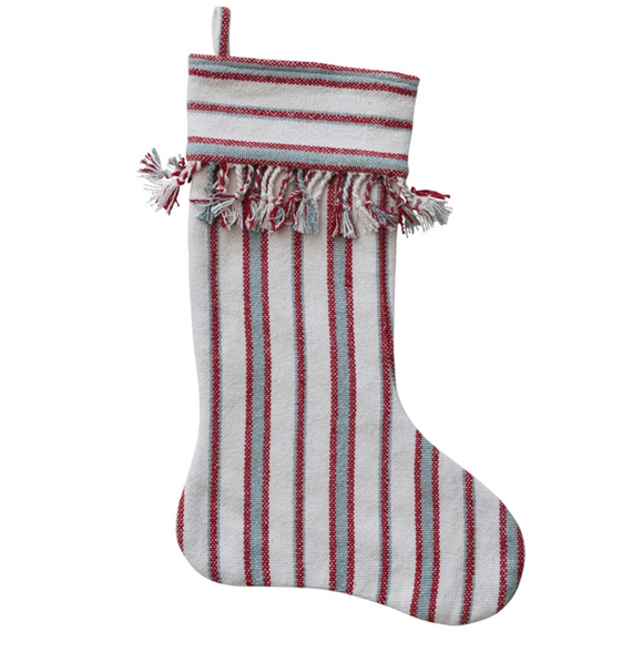 Woven Cotton Striped Stocking with Braided Fringe