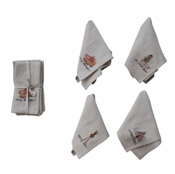 Napkins w/ Embroidery & Holiday Saying