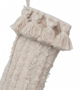 Cream Slub Tufted Stocking w/ Tassels