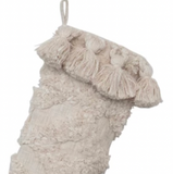 Cream Slub Tufted Stocking w/ Tassels