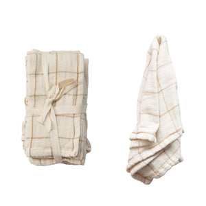 Double Cloth Caramel Grid/Striped Napkin Set