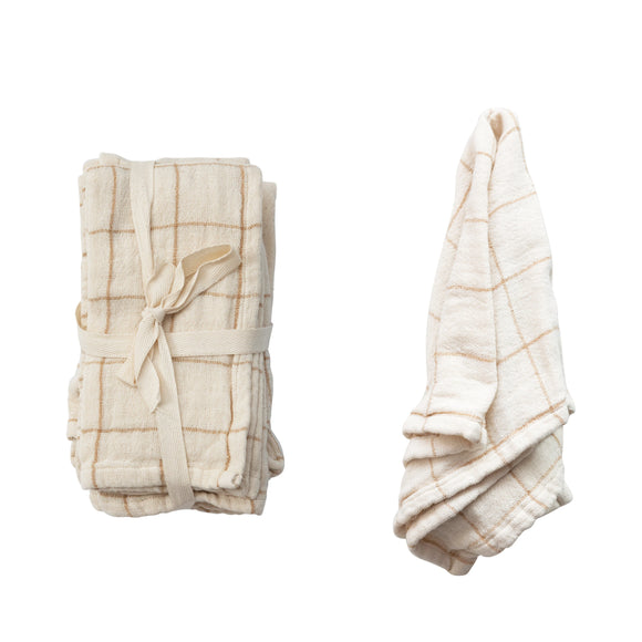 Double Cloth Caramel Grid/Striped Napkin Set