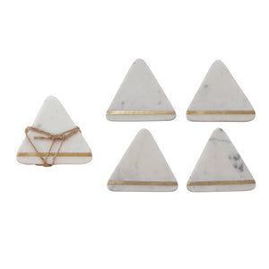 Triangular Marble Coaster Set w/ Metal Inlay