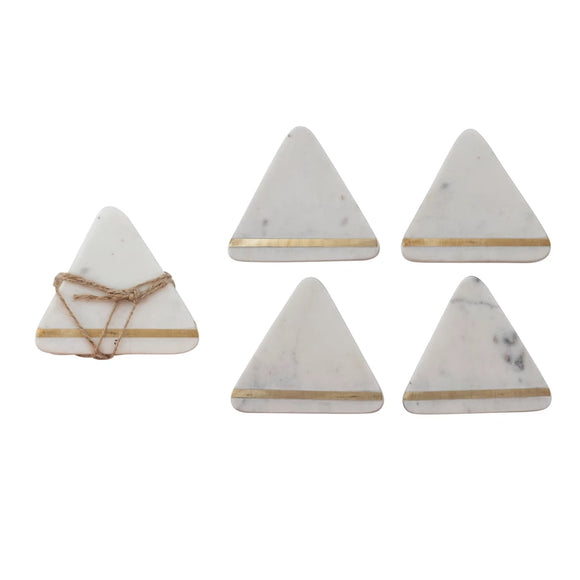 Triangular Marble Coaster Set w/ Metal Inlay