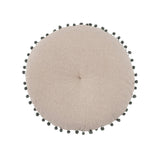Round Embroidered Pillow w/ Pompom Trim