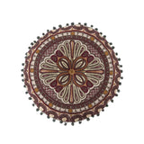 Round Embroidered Pillow w/ Pompom Trim