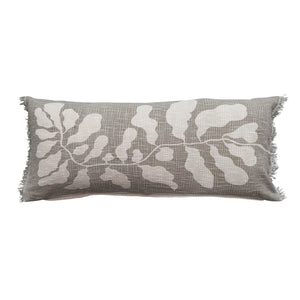 Botanical Print Cotton Lumbar Pillow w/ Fringe